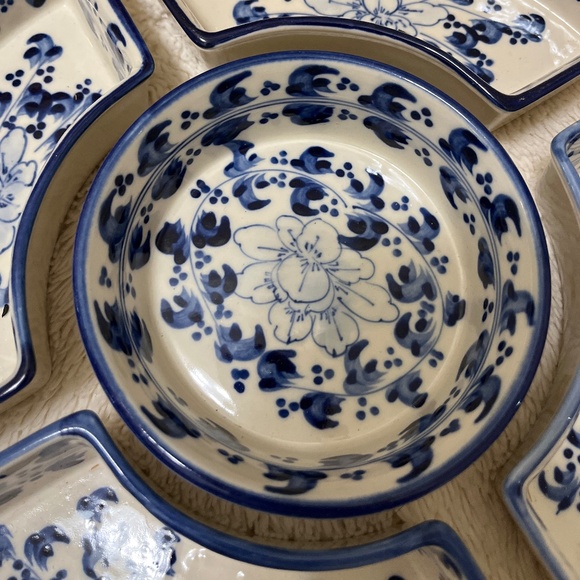 5 Piece Ceramic Crudité Set in Wicker Basket - Picture 5 of 14